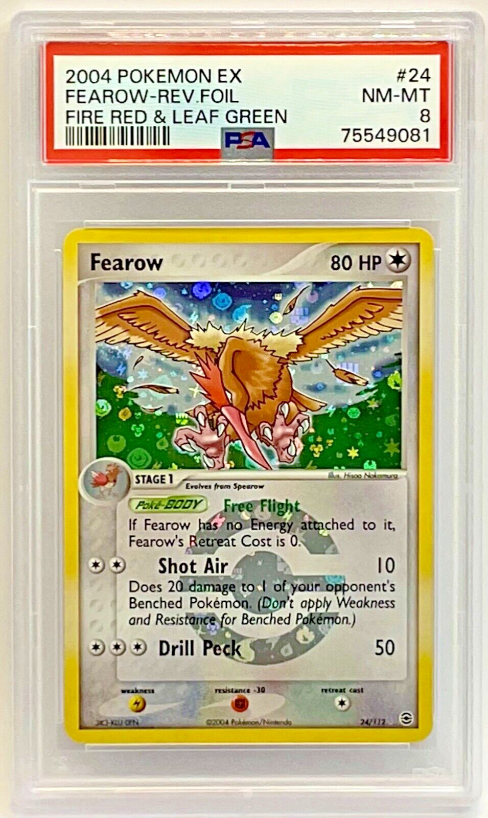 Pokémon Fearow #24/112 Reverse Holo Rare - EX Fire Red & Leaf Green PSA 8 NM-MT!