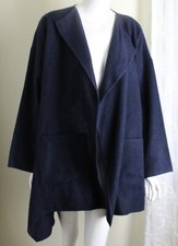 Eskandar O/s Navy Cashmere Fleece Jersey 35"l Silk A-line Jacket Coat Pocketed