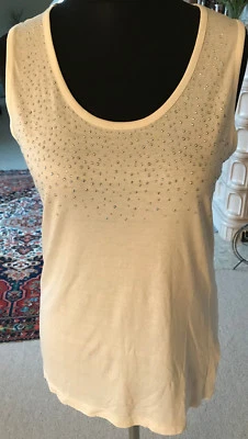 Weißes Damen TOP-T-Shirt LAURA TORELLI Classic Größe 38/40 ärmellos mit Strass - Bild 1 von 4