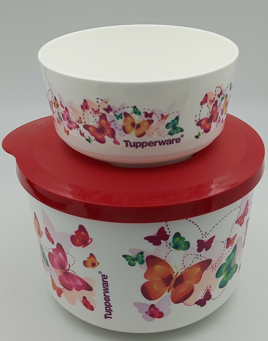 Sidelæns Dominerende Vidunderlig Tupperware Butterfly Bowls W Red Lid Cup Salad Serving Dish New/Demo | eBay