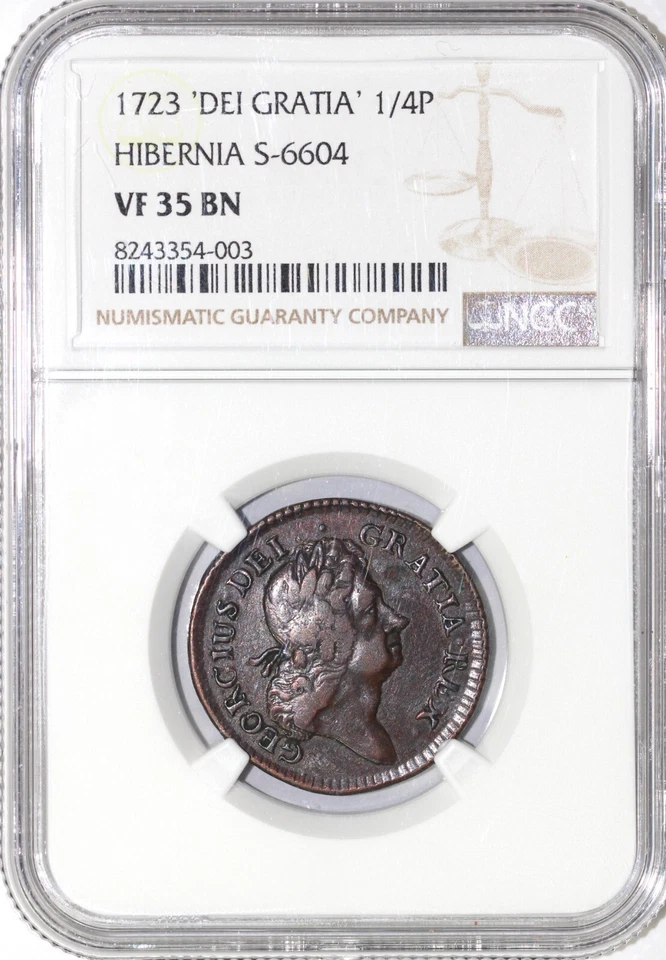 1723 1/4p DEI GRATIA S-6604 Hibernia Colonia NGC VF 35 - Image 3 of 4