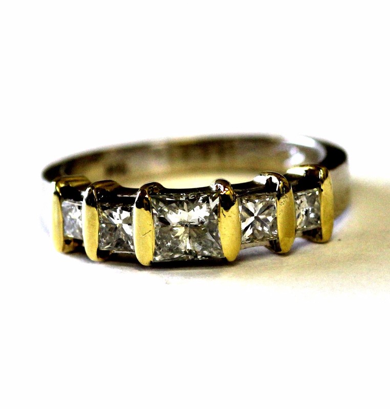 14k white 18k yellow gold 1.19ct engagement princess diamond ring 3.5g vintage