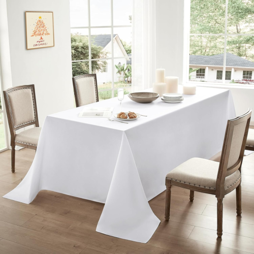 Rectangular Tablecloth 60X84 Inch - White Table Cloths Stain Resistant Decorativ - Picture 3 of 12