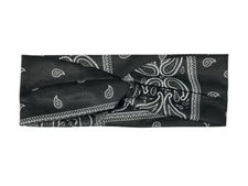 Black Paisley Twisted Knot Cotton Wide Stretch Headband
