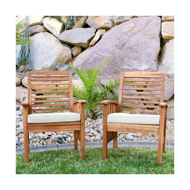 Walker Edison Furniture Company Solid Acacia Wood Patio Chairs (Set of 2) Brown | eBay