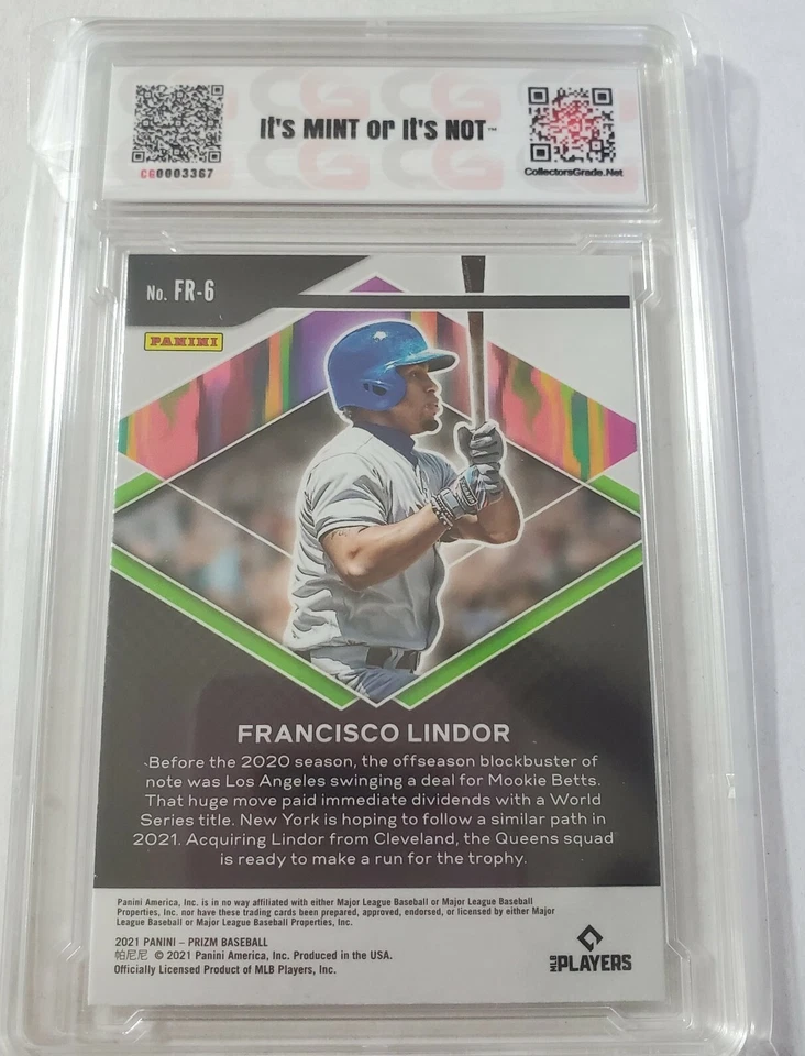 Francisco Lindor 2021 Panini Prizm "Fearless" Graded 9.5 Mint CG slabbed Fr-6  - Image 2 of 2