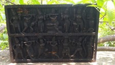Krishna Vishnu Antique Wall Sculpture Wood Panel Mango Tree Handmade India T