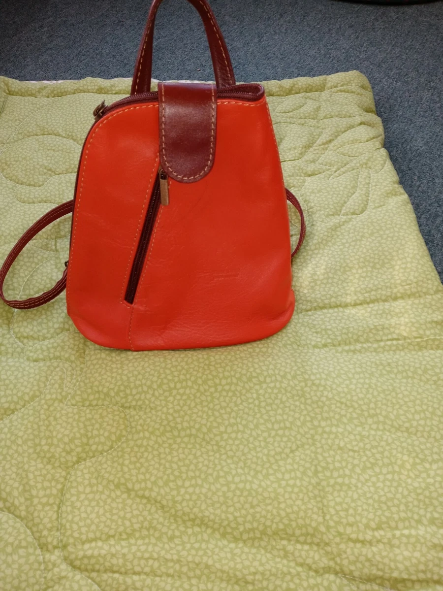 Vera Pelle Orange Leather Bag Made in Italy Backpack Purse Handbag EUC