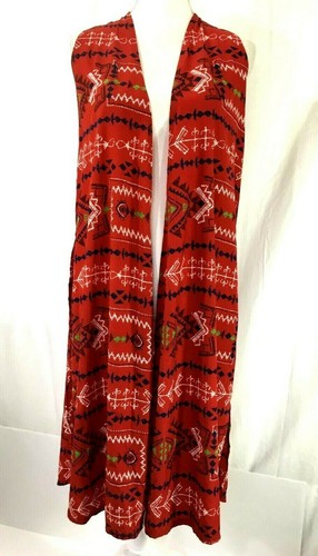 Neu mit Etikett Lularoe Joy Staubtuch X-SMALL rot blau grün Azteken Tribal vorne offen (J882) - Bild 1 von 9