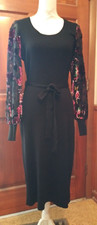 Cato Size M Womans Black Sweater Dress w/Velvet Decals on Long Shear Sleeve 46"