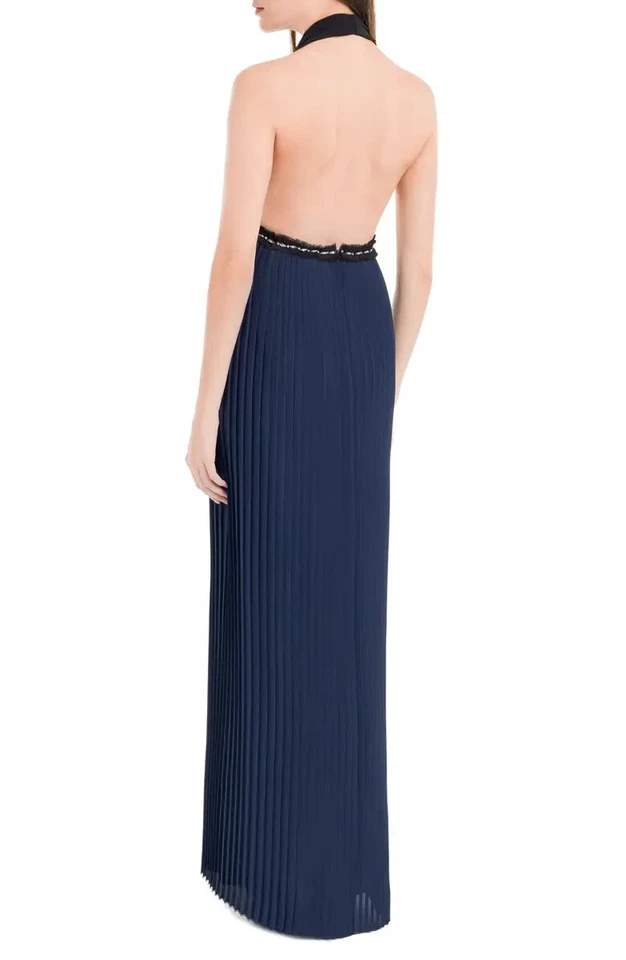 Max Studio schwarz marineblau plissiert verziert Neckholder Maxikleid Gr. 2 $ 588 - Bild 3 von 3