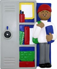 Locker with Student Male, African-American Personalized Christmas Ornament
