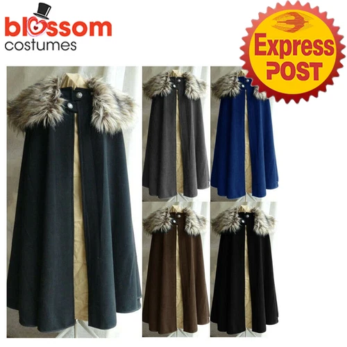 N210 Game of Thrones Medieval Knight Fur Cape Cloak Renaissance Viking Costume - Picture 1 of 9