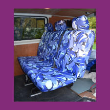 Vw T5 T6 Kombi 10-25 1piece Rear Bench Tailored Waterproof Seat Cover Blue Camo Vw T5 T6 Kombi 10-25 1piece Rear Bench Tailored Waterproof Seat Cover Blue Camo