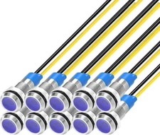 LED Metal Indicator Light 110V-220VAC Waterproof Signal 6mm Lamp (Blue)-  10 pcs