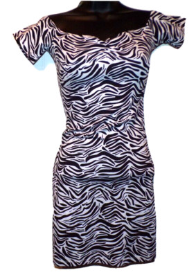 Divided H&M Zebra Print Mini Bodycon Dress US 2 EUR 32 Stretchy Black & White LB
