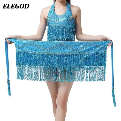 Women Sequins Belly Dance Hip Scarf Skirt Sexy Tassel Waist Chain Hipskirt - Bild 9 von 32