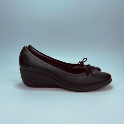 Rockport Adiprene by Adidas Black Leather Wedge Ballerina Pump