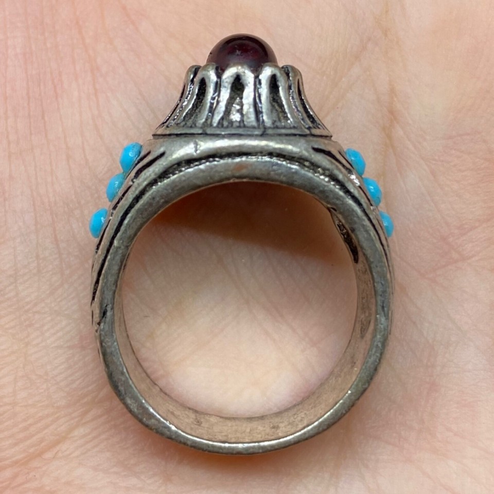 Genuine ancient Roman ring with rare red Roman glass and torquise stone ...