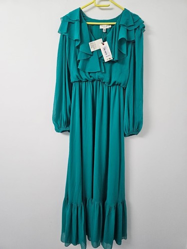 Ted Baker Womens Green Keina Ruffles Long Sleeve Maxi Dress Sz UK10 - Foto 8 di 16