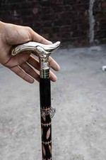 Antique Walking Stick Silver Brass Mermaid Handle Wooden Cane Women Girl Gift