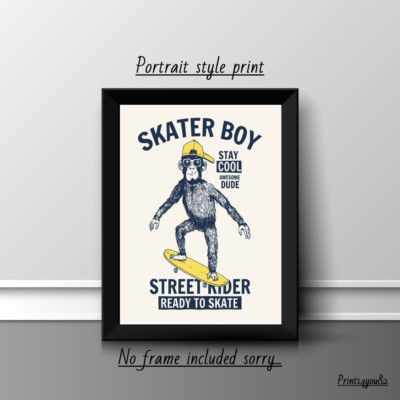 MONKEY SKATER A4 PRINT PICTURE POSTER WALL ART HOME DECOR UNFRAMED GIFT NEW 