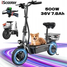 2025 iScooter F2 Electric Scooter 500W 36V7.8Ah Commuter E-Scooter Seat basket