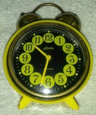 Vintage Linden Round Yellow Black Face Wind Up Alarm Clock Germany