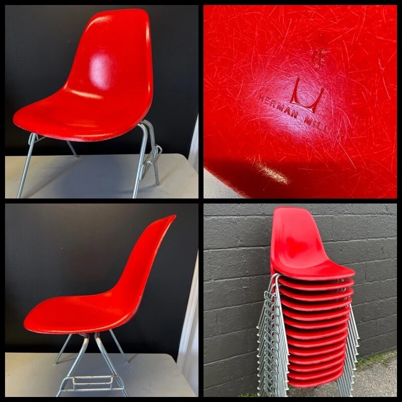 📈💥4X RED Original HERMAN MILLER Eames Fiberglass Shell Chair