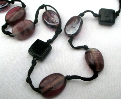 Collier Sautoir Vintage Perles De Verre Améthyste Argenté - Long, Parfait état, Bijou Rétro