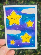 Original ACEO Art Card, Sleepy stars, Original ink and fine liner miniature