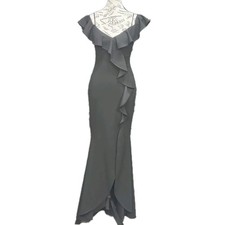 Betsy & Adam Cold Shoulder Ruffled Gown Sz 2 Black Flutter Sleeve Mermaid Glam