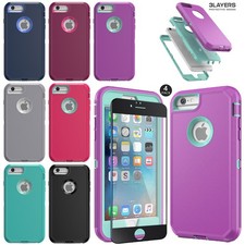 For iPhone 6s Rugged Case Hybrid Soft Phone Cover 3in1 Layers / Screen Protector