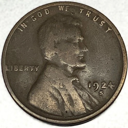 1924 S Lincoln Wheat Cent Penny Fine 1c One Cent US Coin- 2245