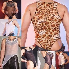Mens Thong Bodysuit Temptation Shapewear Ultra-Thin One-Piece Bodysuit Tank Tops