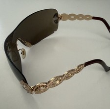 VERSACE Y2K Brown Rimless Crystal MEDUSA Embellished Oversized Shield Sunglasses