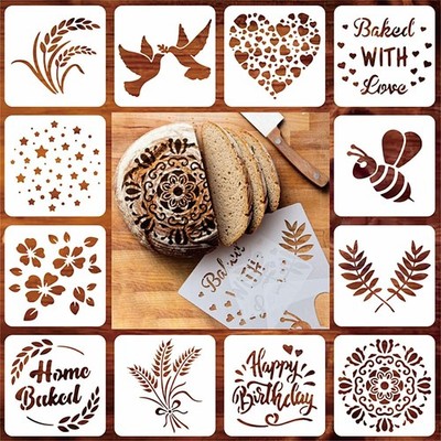 24 Pcs Reusable Christmas Cookie Cake Stencils, Artisan Bread Stencils Baking...