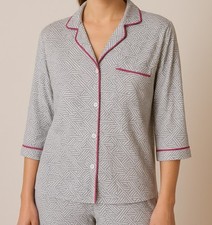 DKNY Ladies Pyjama Top Blouse Pink Grey White Geometric Pattern Size M L