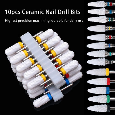 10tlg Keramik Nagel Bohrer Set Fräser für Elektro Maniküre Bit Flamme