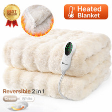 Image of Heated Electric Throw Plush Faux Rabbit Fur Blanket with Auto Shut-Off 160x130cm