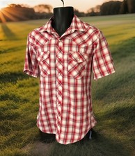 Wrangler Shirt Men  s Sz Medium Red White Plaid Western Pearl Snap Short Sleeve