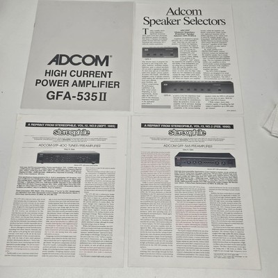 Original Owners Manual for ADCOM GFA-535 II High Current Power Amplifier + BONUS