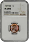 1909 VDB 1C Lincoln Wheat Cent NGC MS 64 RB
