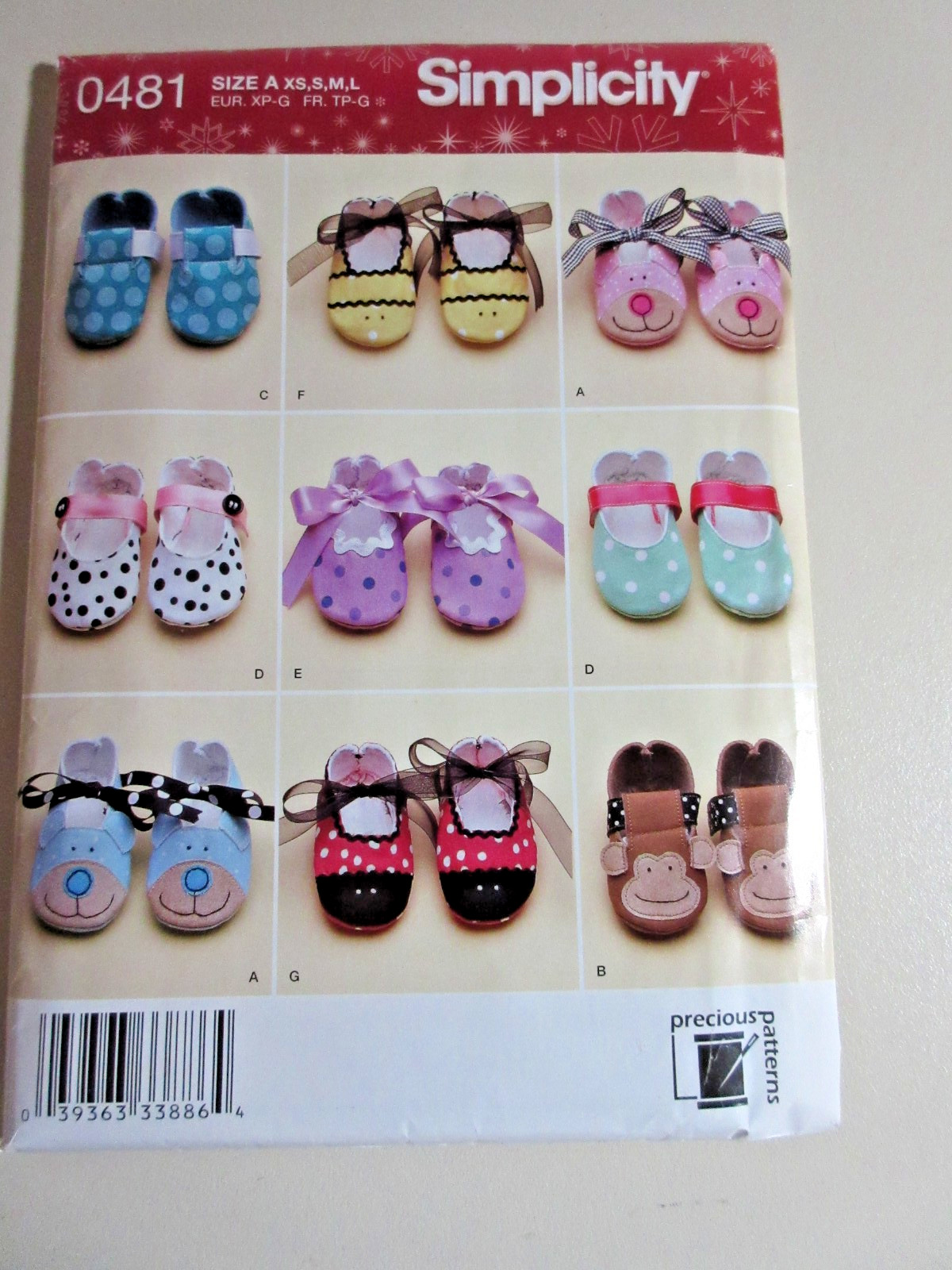 Simplicity 0481 Baby Shoe Patterns Sizes xs-s-m-l UNCUT