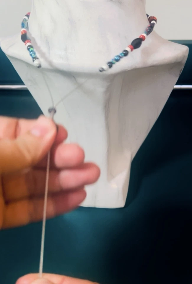 Gargantilla gris larvikita azul ópalo Gunmetal druzy cómoda ajustable unisex Foto 4 de 4