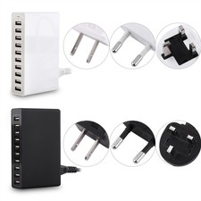 Multi Ports 10  Port USB Charger 60W 12A Wall Charger For Cellphone Pad New Black