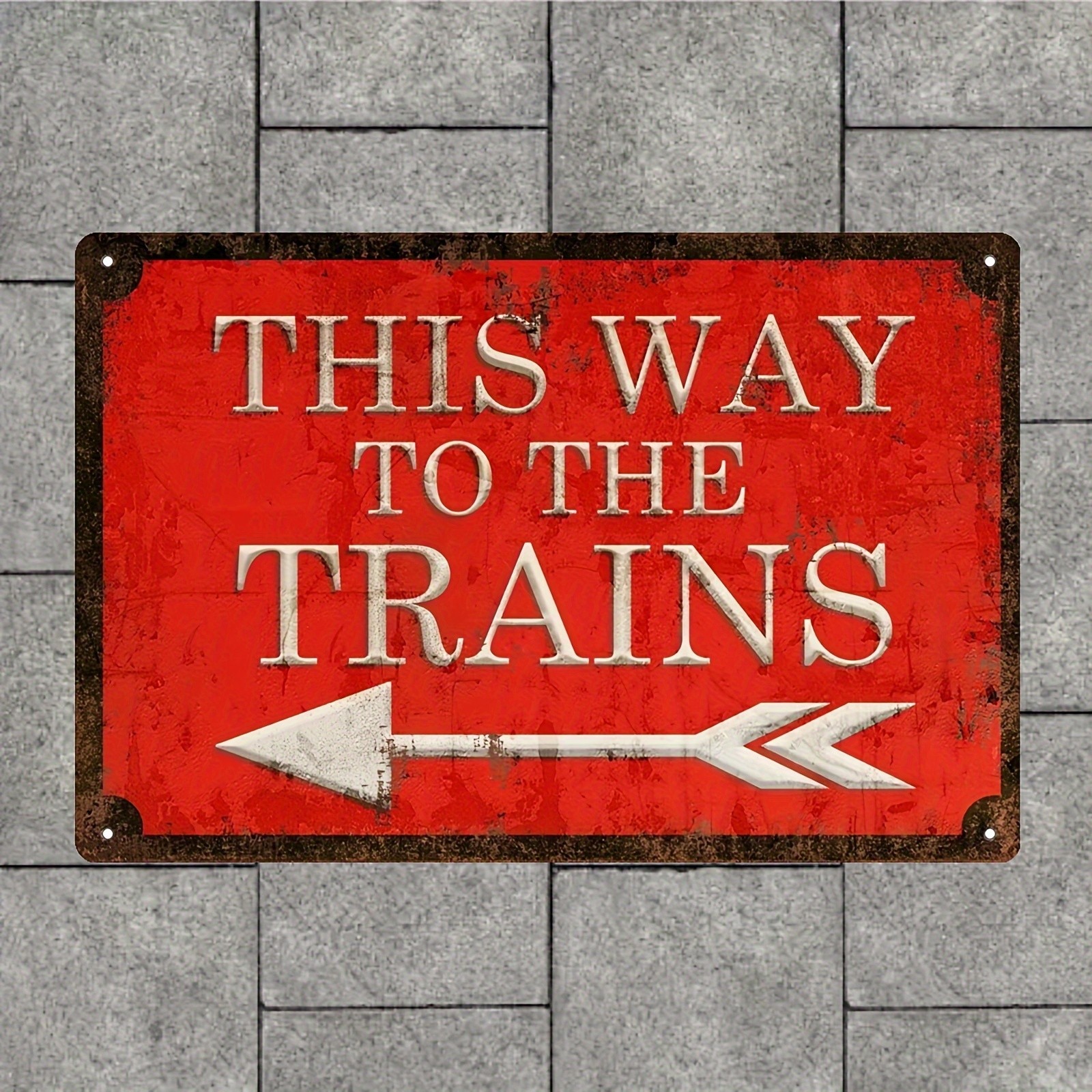 Vintage Railroad This Way to the Trains Tin Metal Signs Home