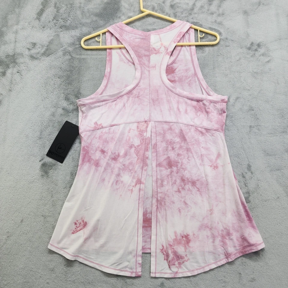 NEW 90 Degree by Reflex Tank Womens M Pink Tie Dye Racerback Split Hem Tie Back - Image 2 of 4
