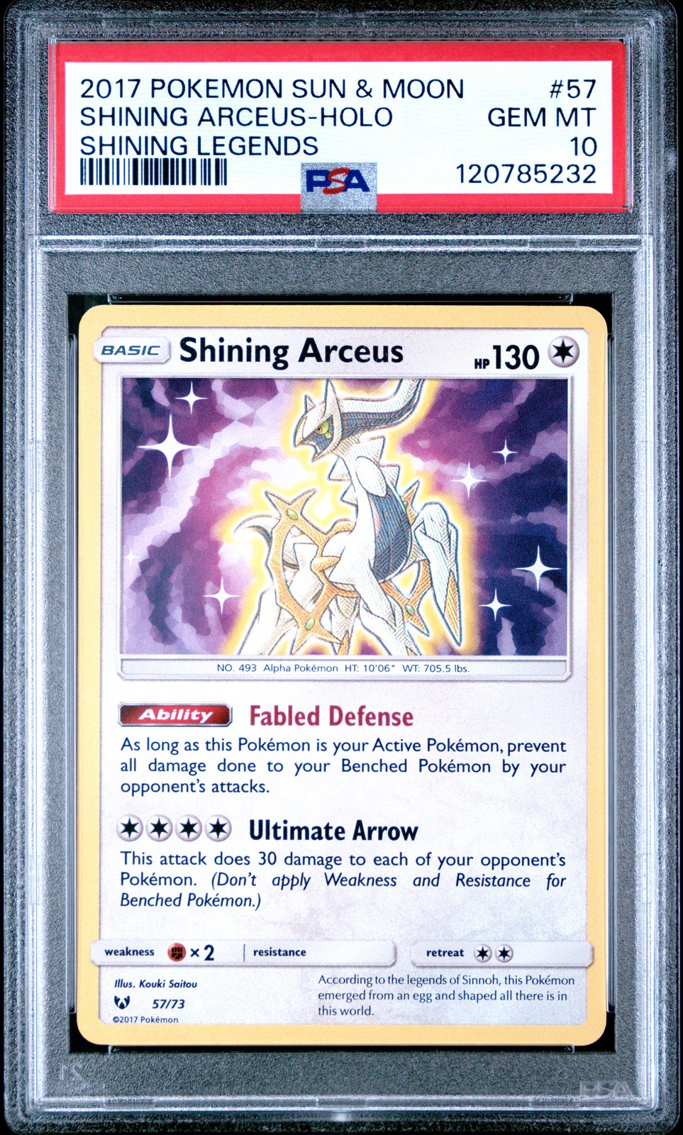 2017 POKEMON SUN & MOON SHINING LEGENDS #57 SHINING ARCEUS-HOLO PSA 10