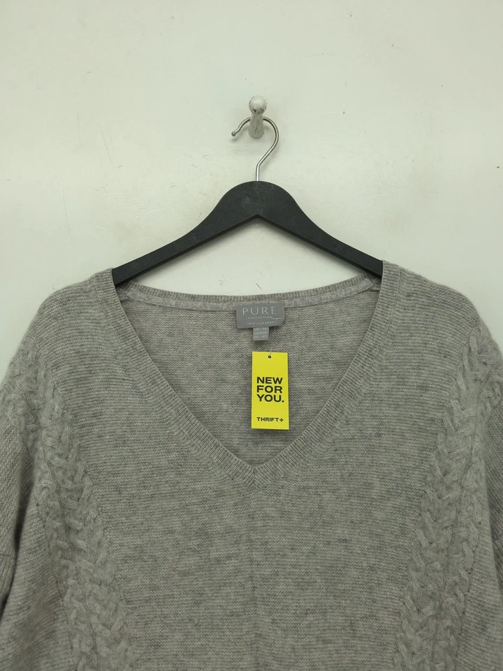 Pure Women's Jumper UK 14 Grey 100% Cashmere V-Neck Pullover - Image 3 of 4